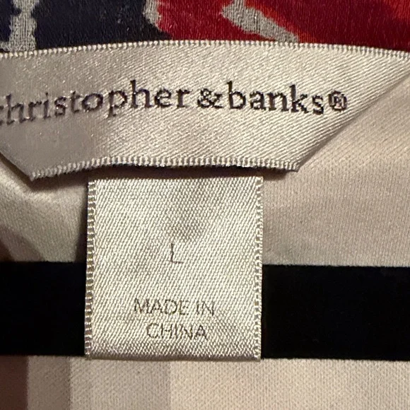 Christopher & Banks Women's Red and Navy Patterned Top - Picture 2 of 3
